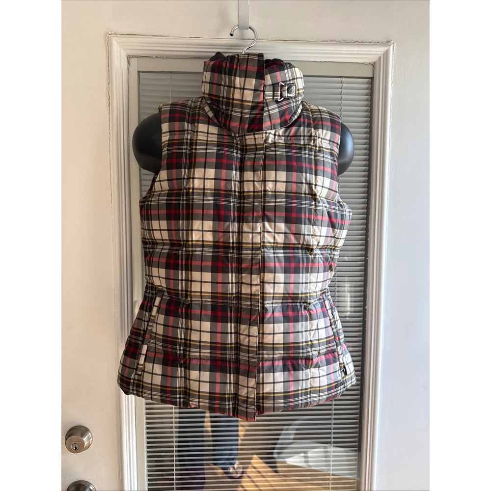 Eddie Bauer Puffer Vest Womens S Red Plaid Excellent 700 Fill Down Quilted